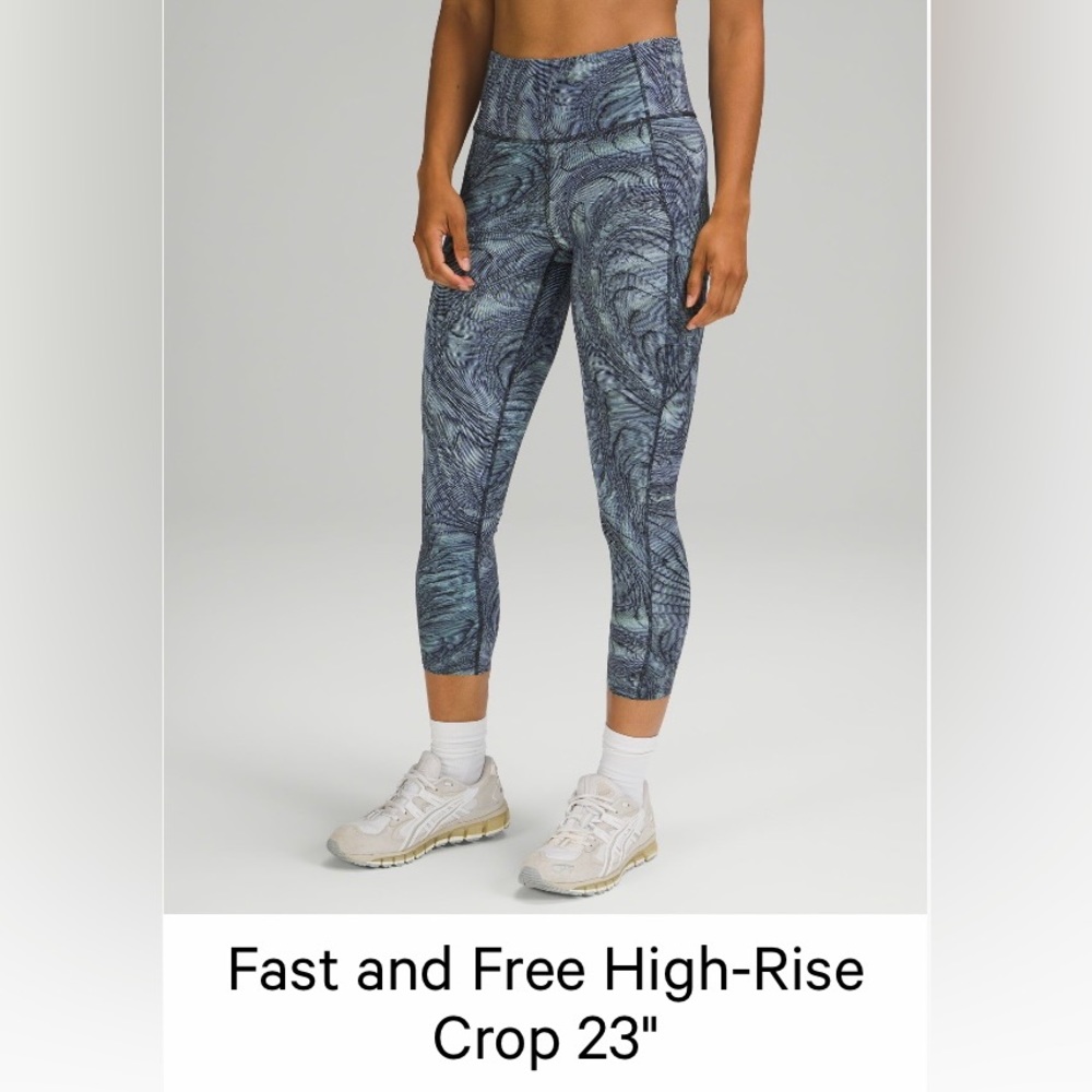 Lululemon Fast & Free High Rise Crop 23”, Dimensional Icing Blue Multi, Pockets!